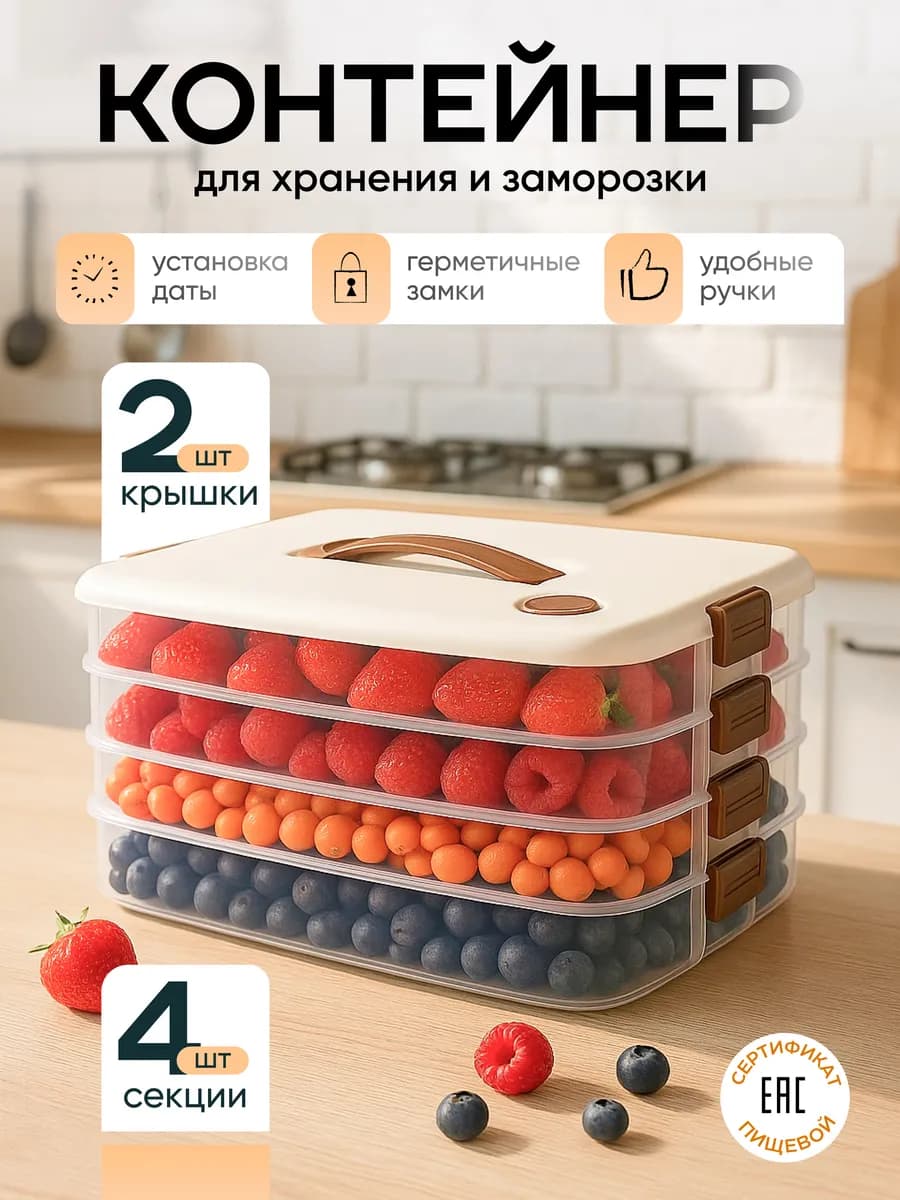 Пластиковый контейнер для хранения и заморозки пельменей