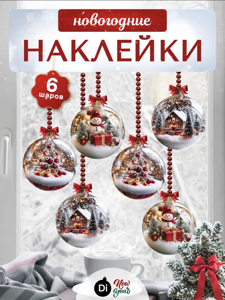 Новогодние наклейки для стен и окон для декора