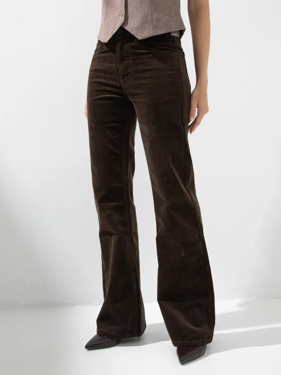 Брюки вельветовые клеш с высокой посадкой