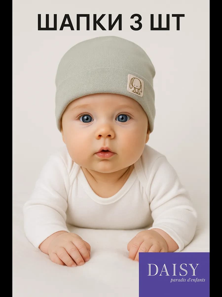 Шапки детские для новорожденных в роддом 3шт трикотажные
