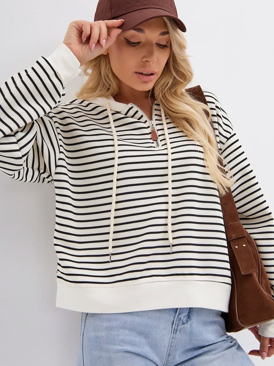 Худи с капюшоном в полоску без начеса
