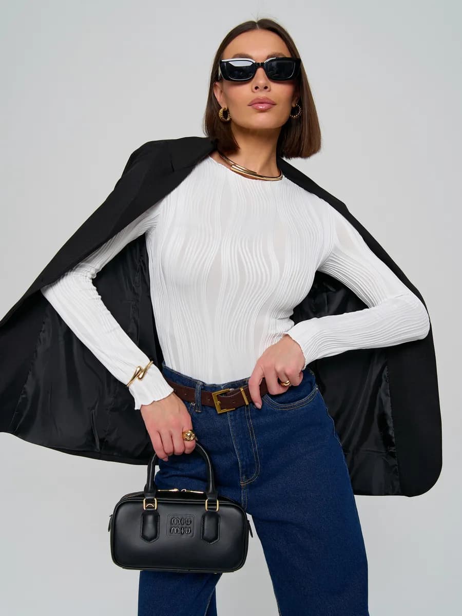 Вечернее боди с длинным рукавом белое