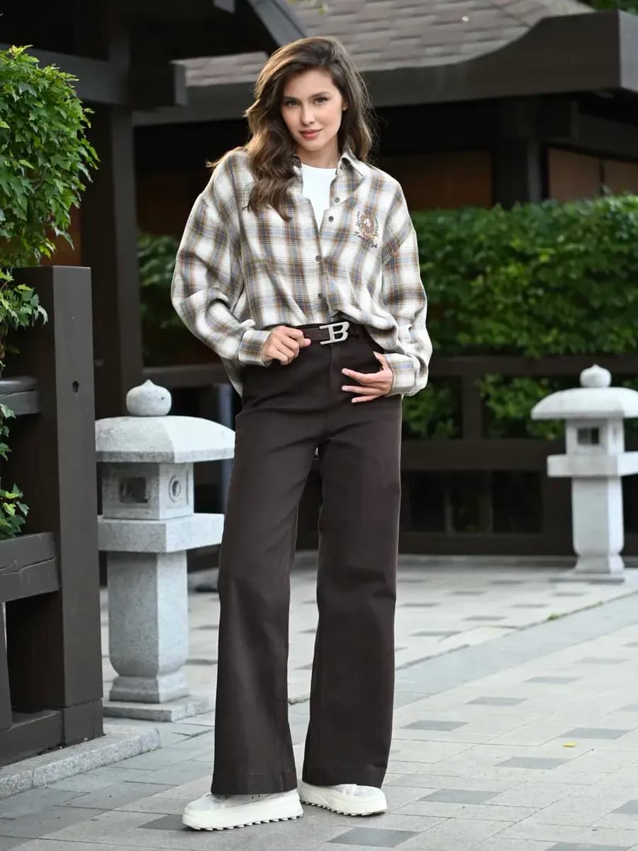 Джинсы широкие клеш с высокой посадкой