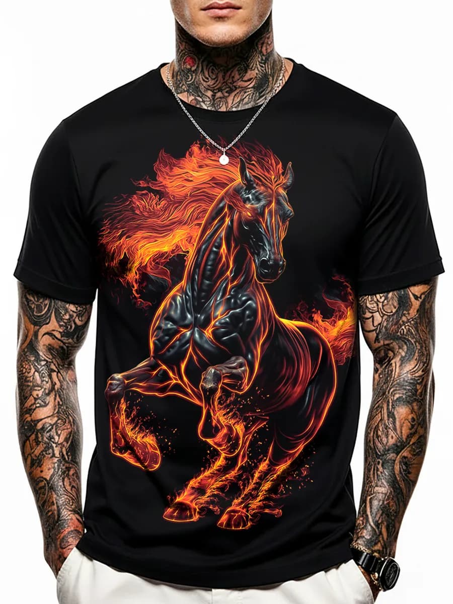 Новогодняя футболка 2026 с принтом Огненного Коня
