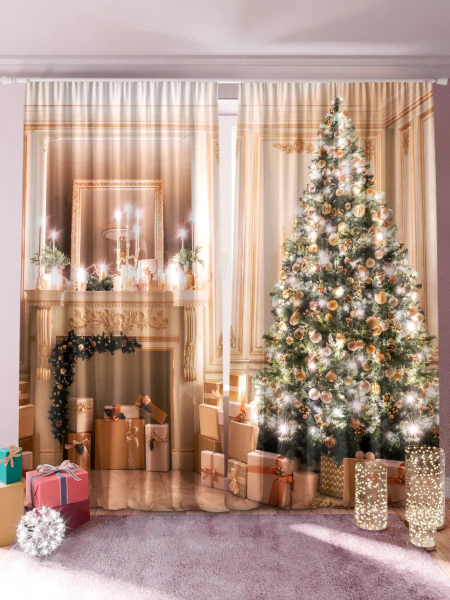 Новогодние шторы в гостиную и спальню 2 шт 150х260 см