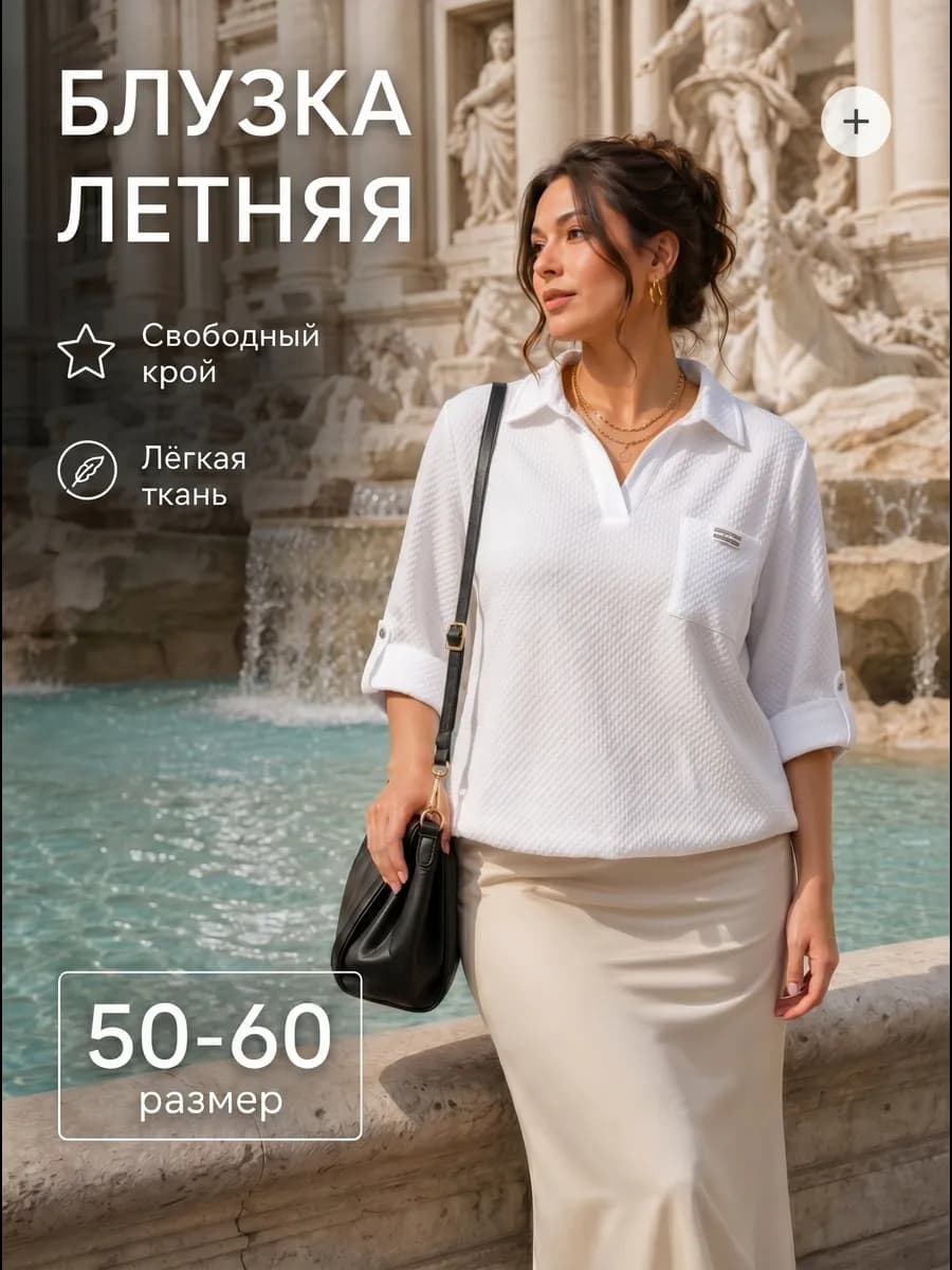 Блузка женская белая больших размеров