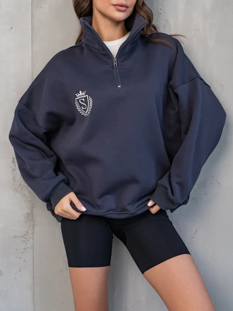 Свитшот полузамок с начесом оверсайз на молнии old money