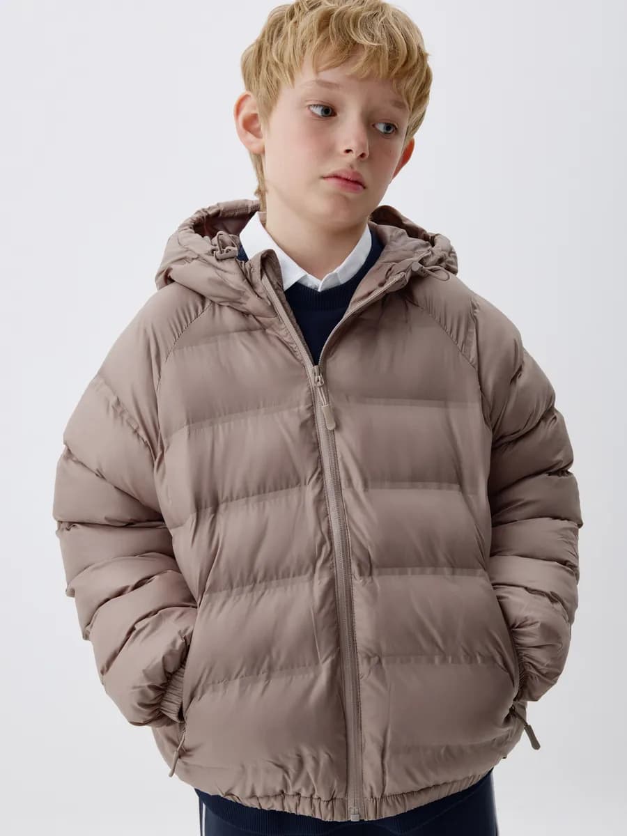 Дутая куртка оверсайз с капюшоном демисезонная