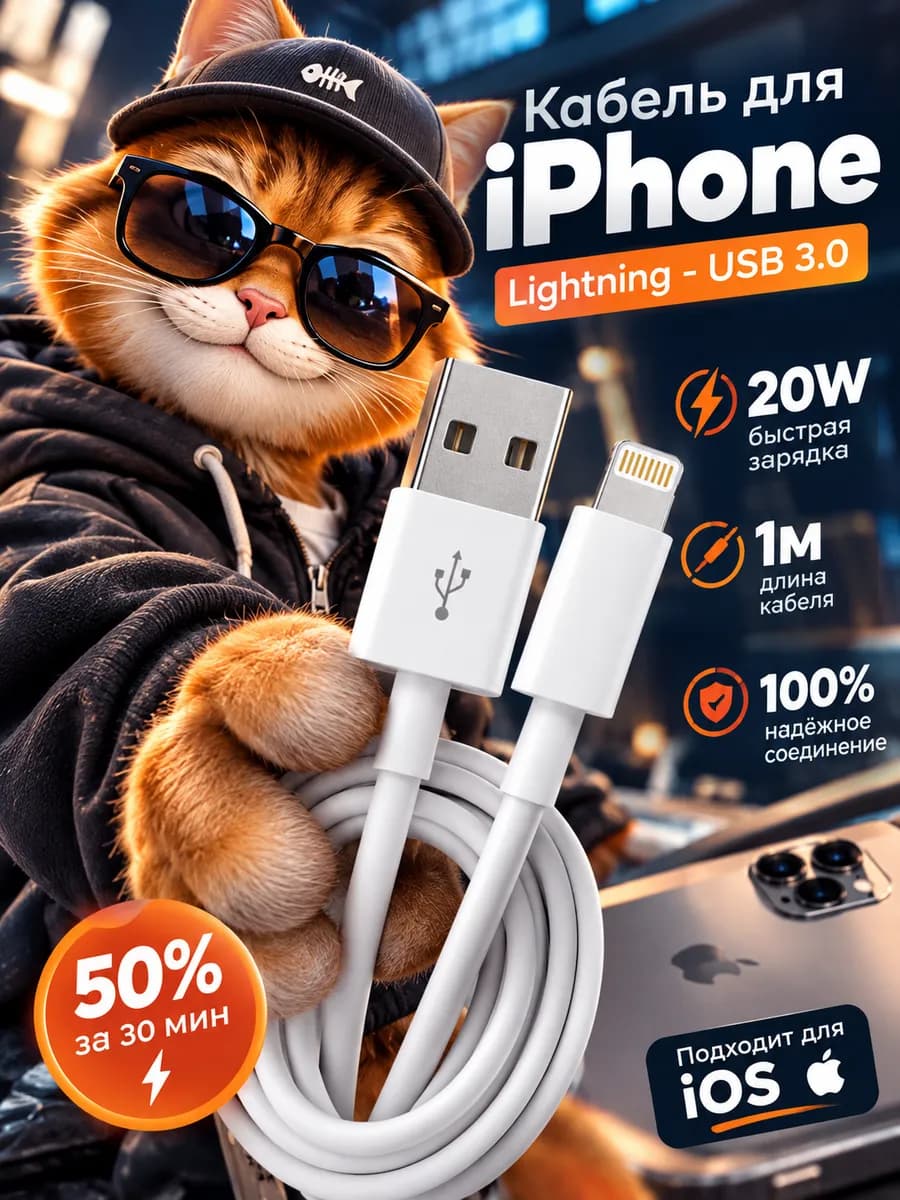 Кабель для быстрой зарядки iPhone USB - Lightning 20W