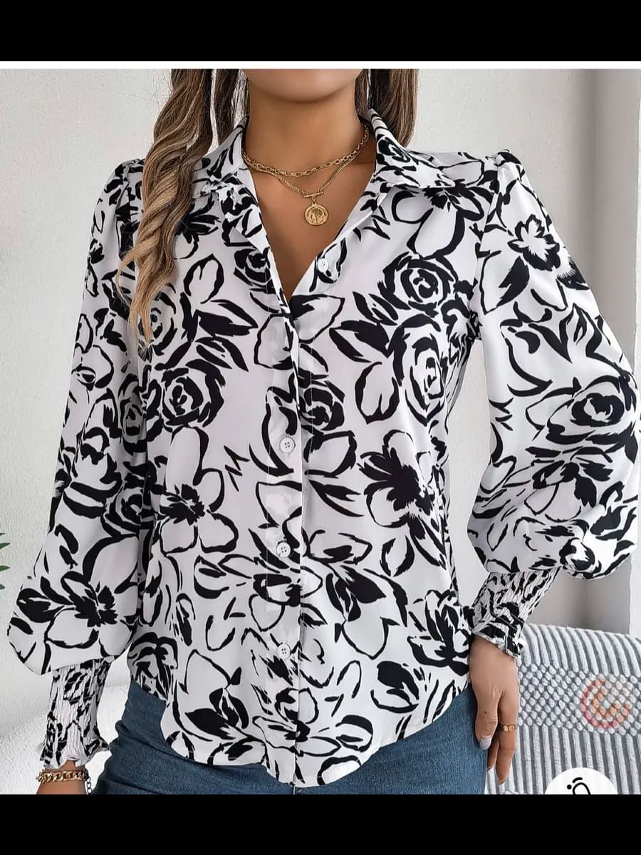 Классическая рубашка-блузка лето осень с принтом