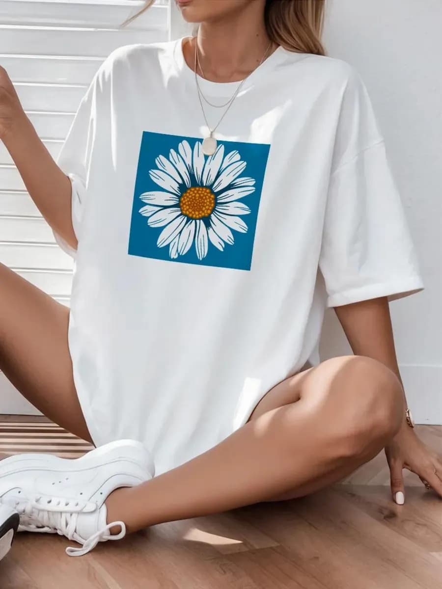 Футболка однотонная базовая оверсайз с принтом