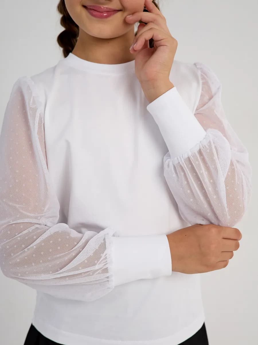 Блузка для девочки школьная белая нарядная с длинным рукавом