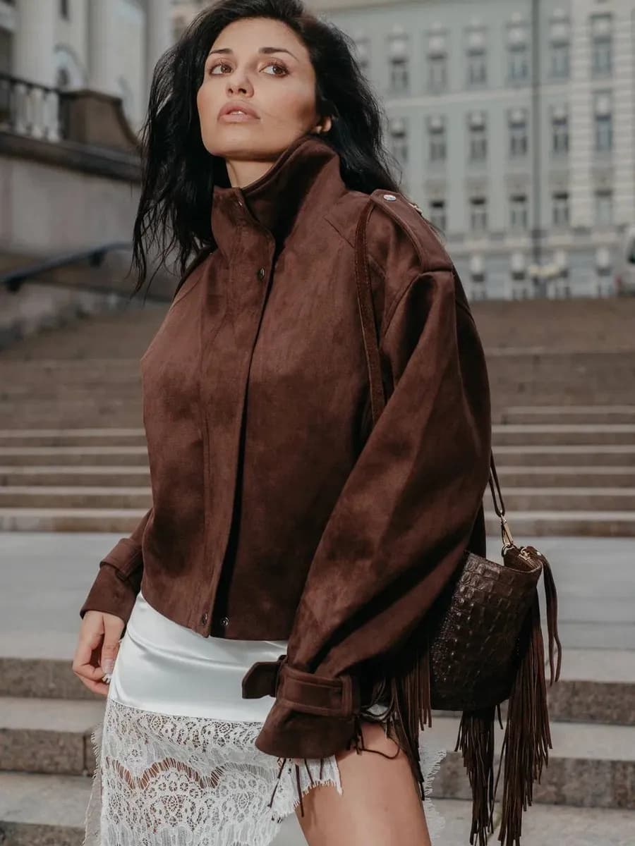 Куртка бомбер замшевая оверсайз