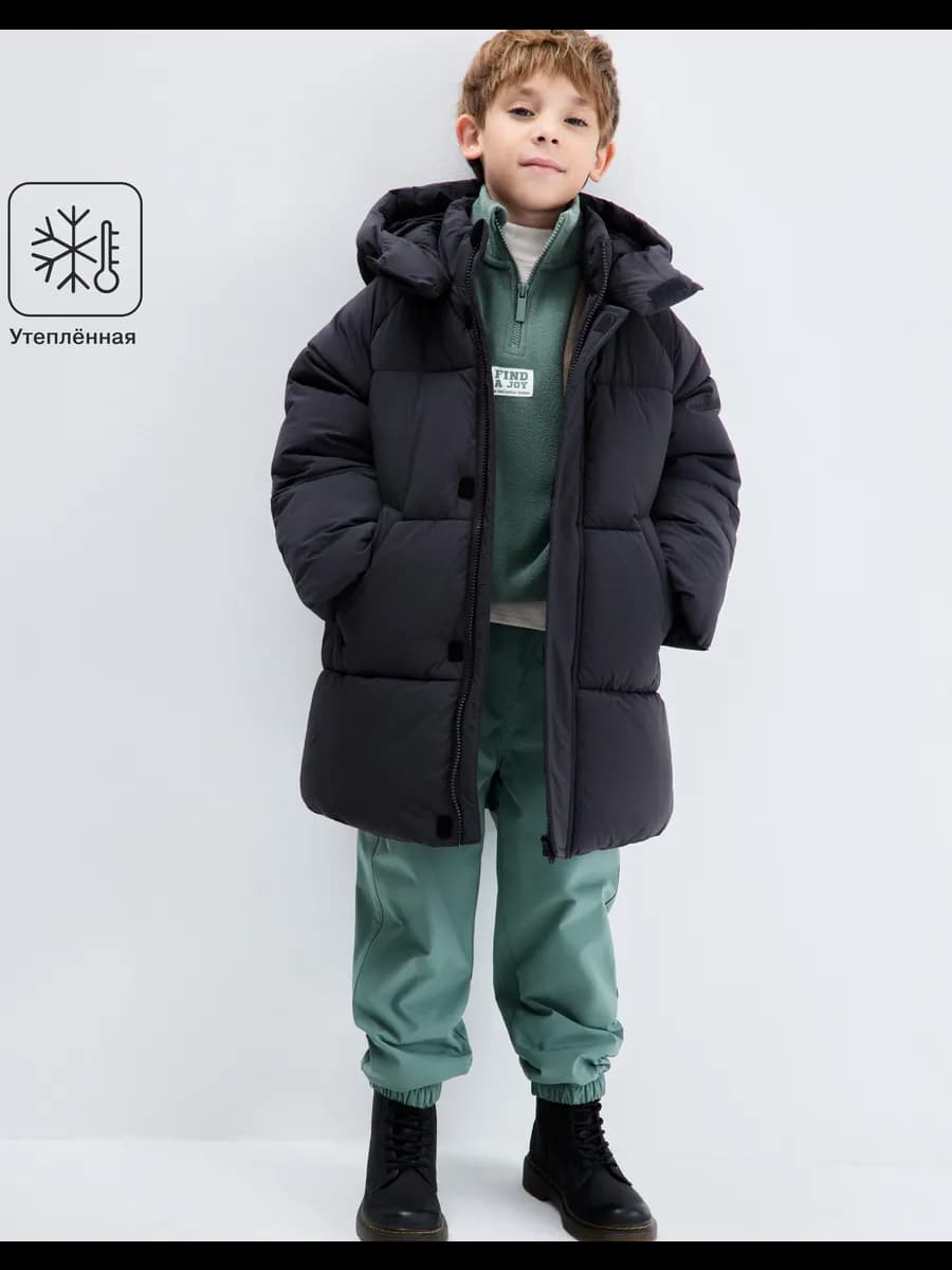 Серая утеплённая куртка - фото 1