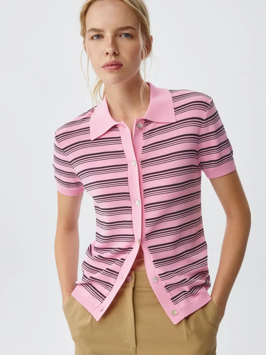 Вязаный джемпер в полоску с коротким рукавом