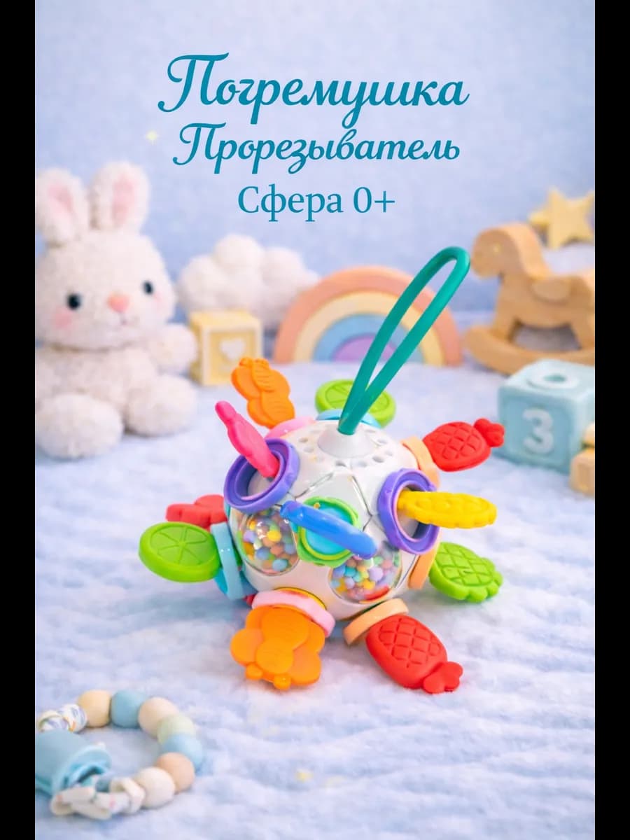 Погремушка для новорожденных, прорезыватель-игрушка 0+ - фото 1