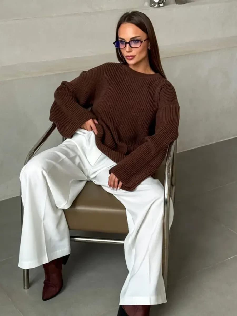 Свитер вязаный женский с широкими рукавами - фото 1