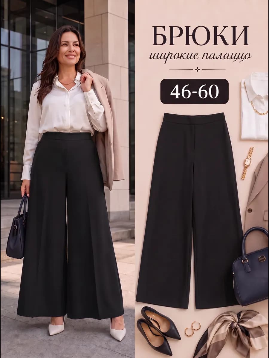 Брюки широкие палаццо на резинке