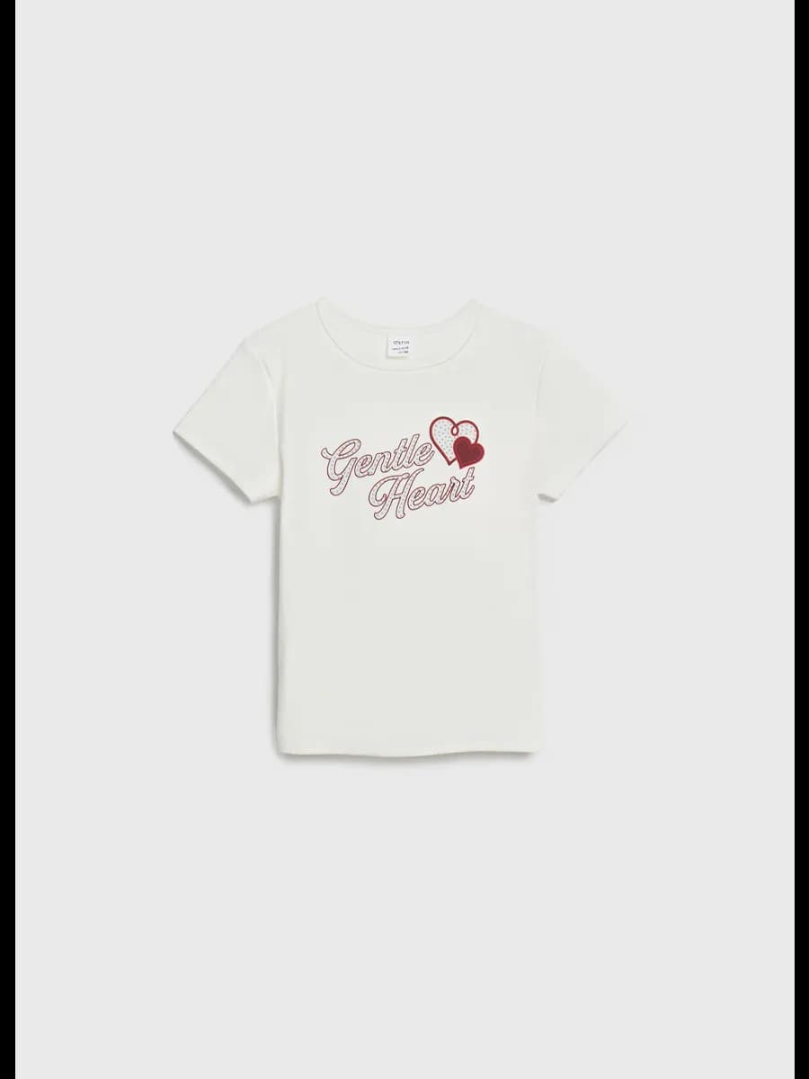 Футболка с принтом и стразами для девочек