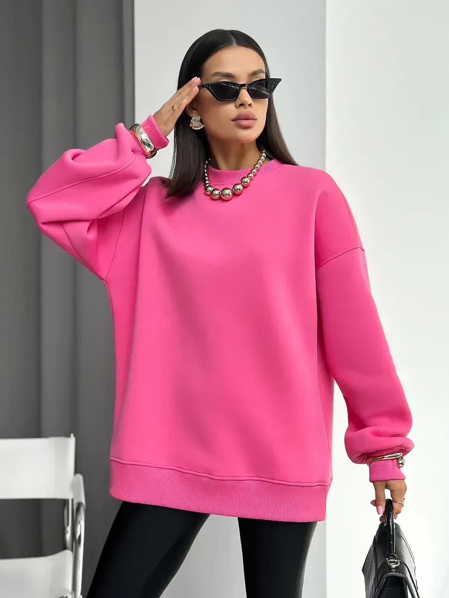 Свитшот женский оверсайз с начесом, толстовка без принта