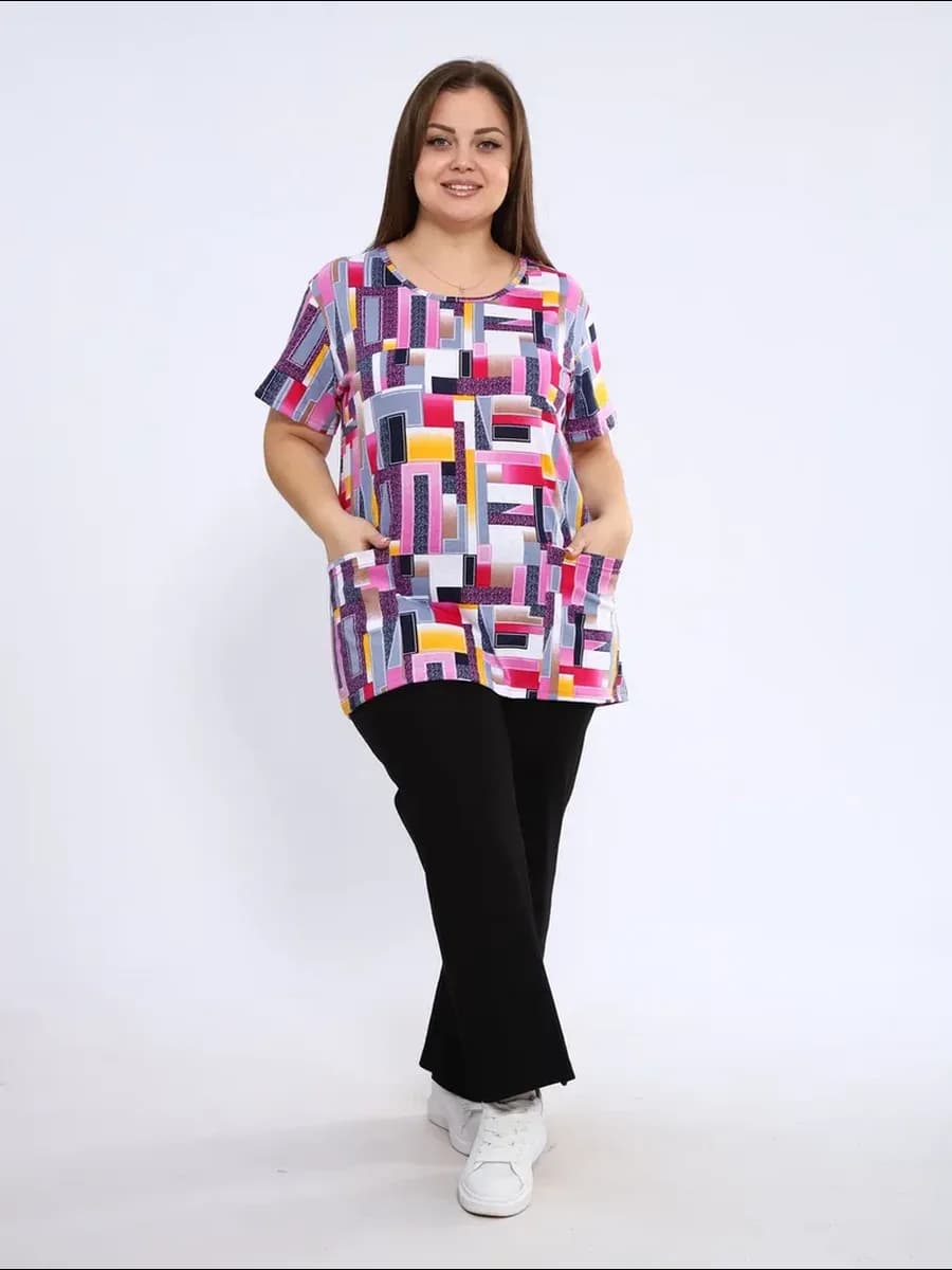 Футболка домашняя больших размеров с карманами