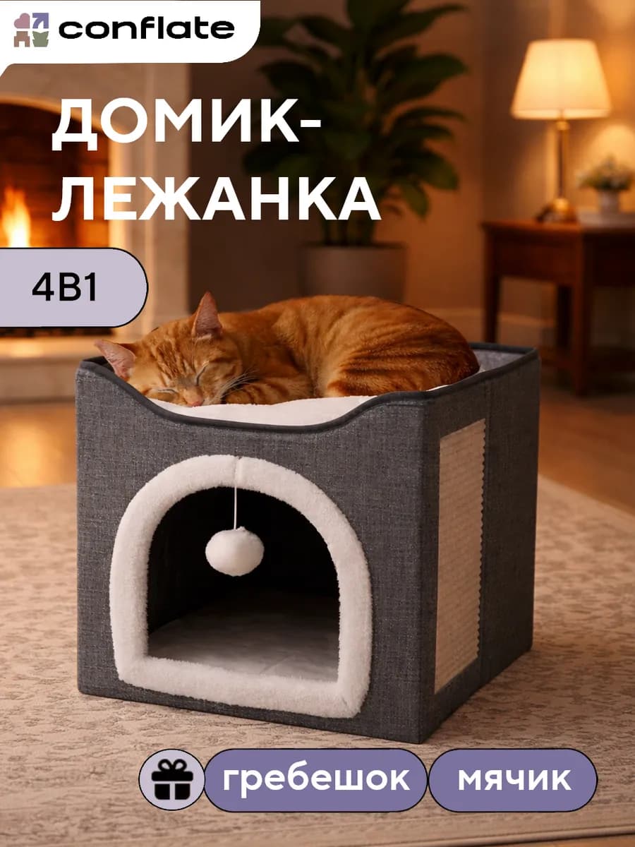 Домик для кошки с когтеточкой и лежанкой - фото 1