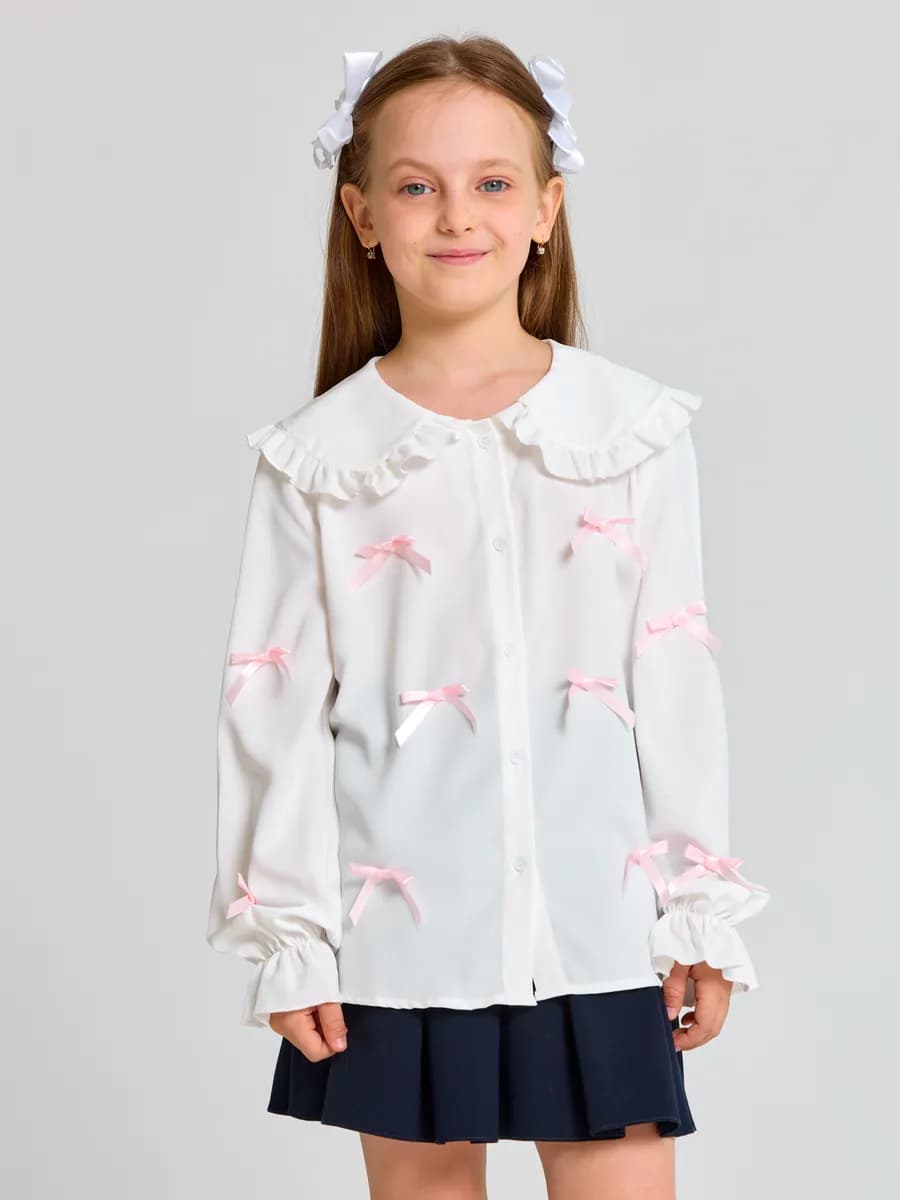 Блузка нарядная с розовыми бантиками