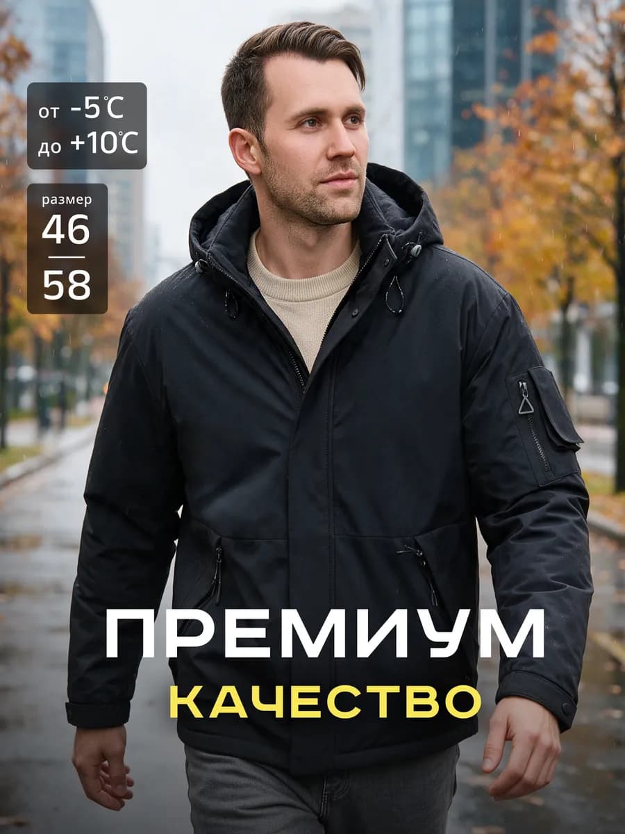 Куртка демисезонная с капюшоном утепленная короткая