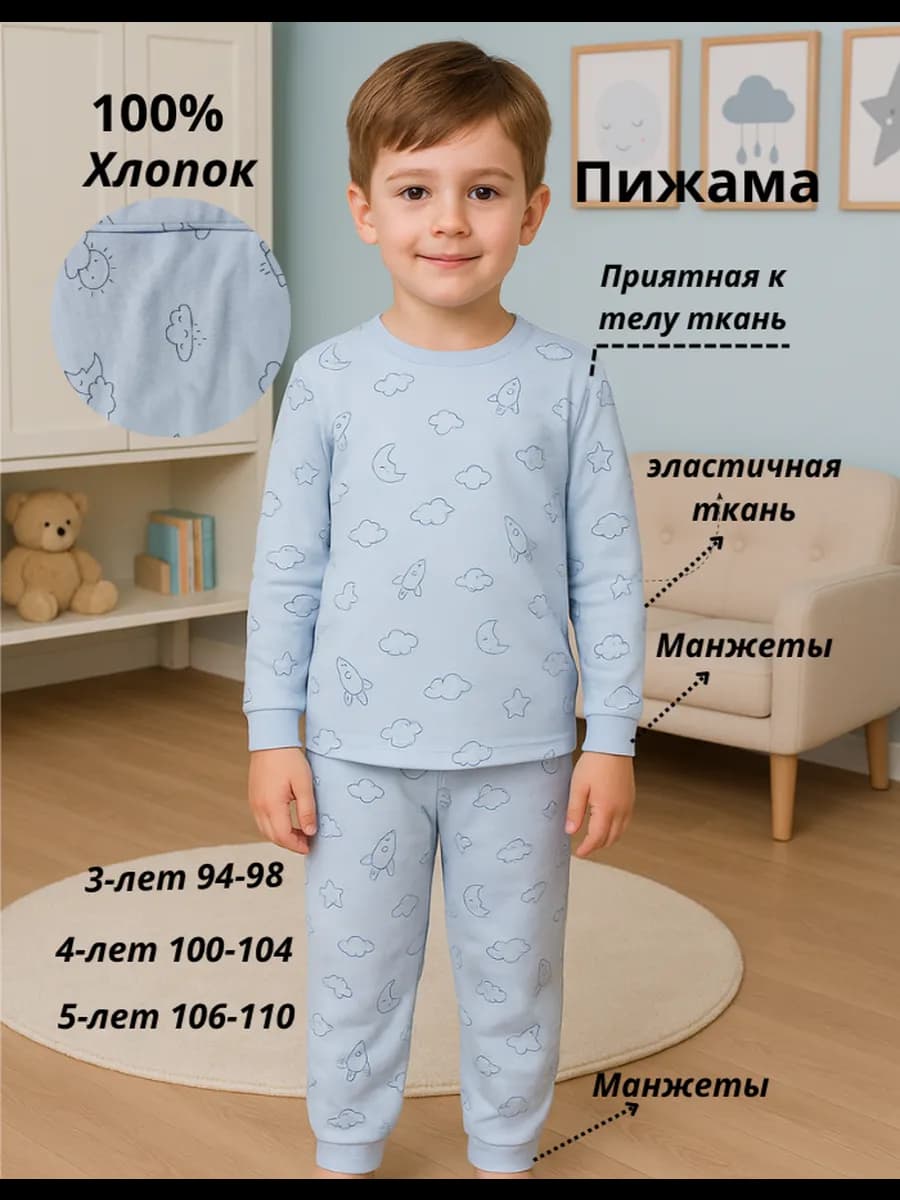 детская пижама теплая с легким начесом дома и дача-садика