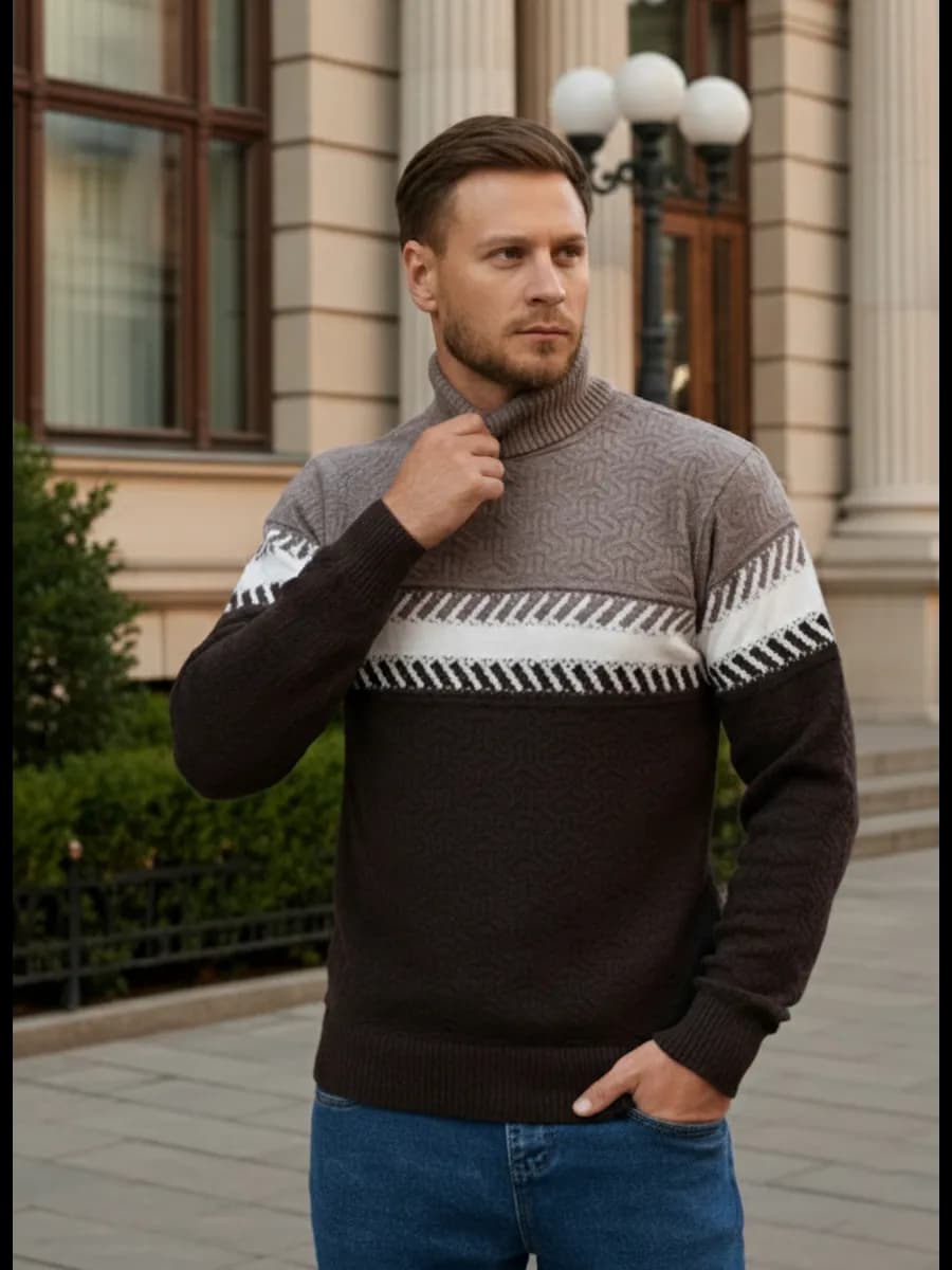 Шерстяной свитер с горлом на молнии теплый