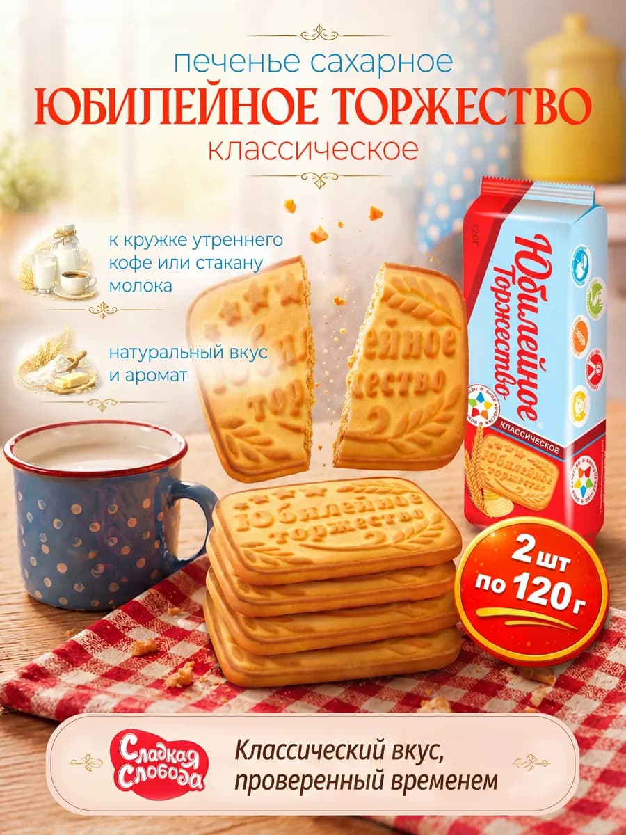 Печенье сахарное Юбилейное Торжество Классическое 2штх120гр