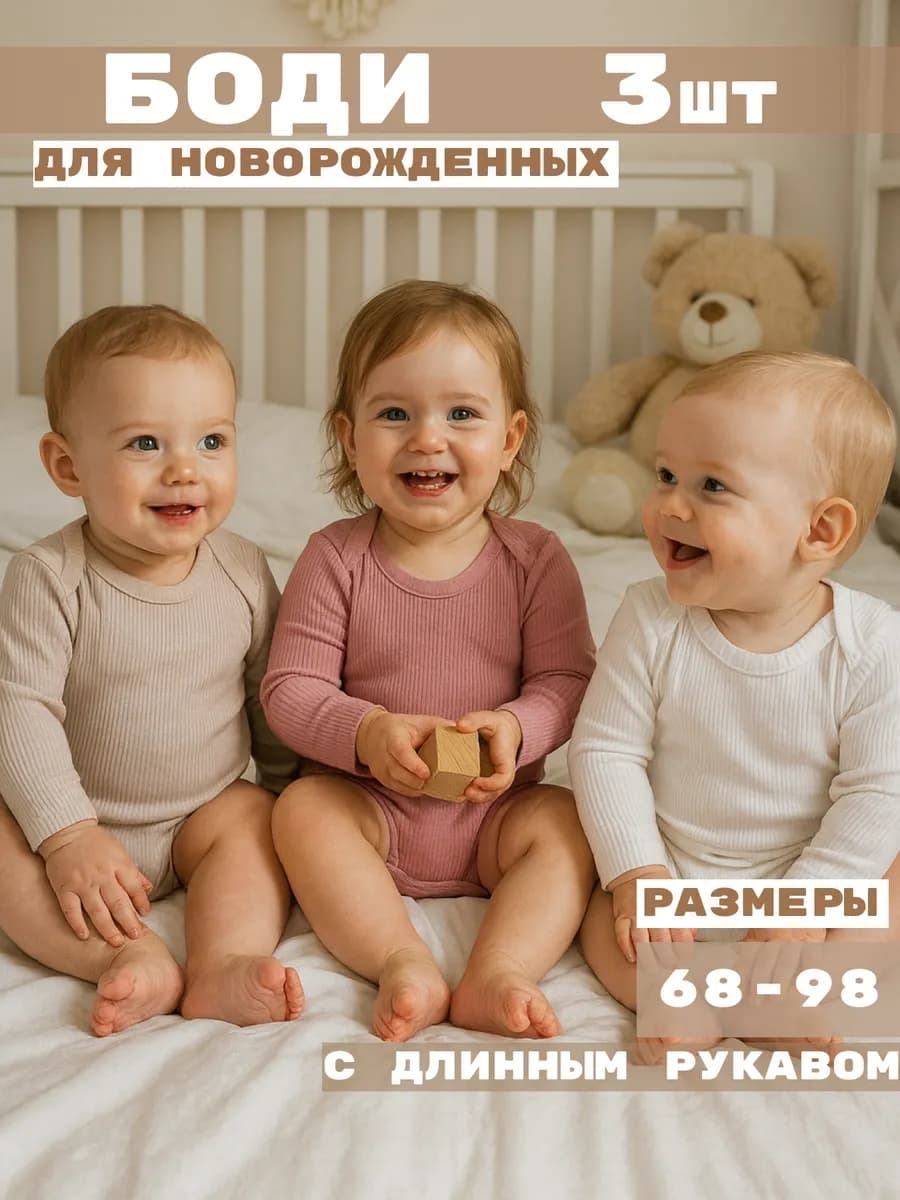 Боди для новорожденных с длинным рукавом - фото 1