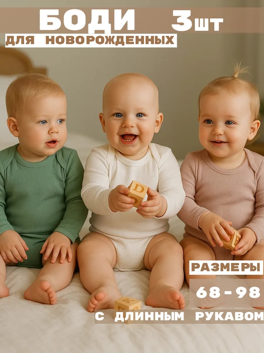 Боди для новорожденных с длинным рукавом
