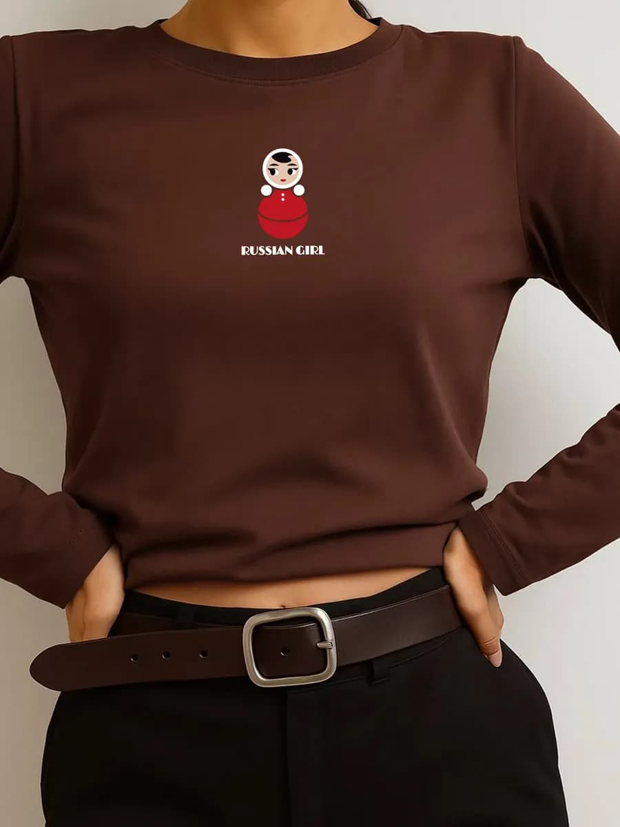 Лонгслив из хлопка однотонный базовый с принтом