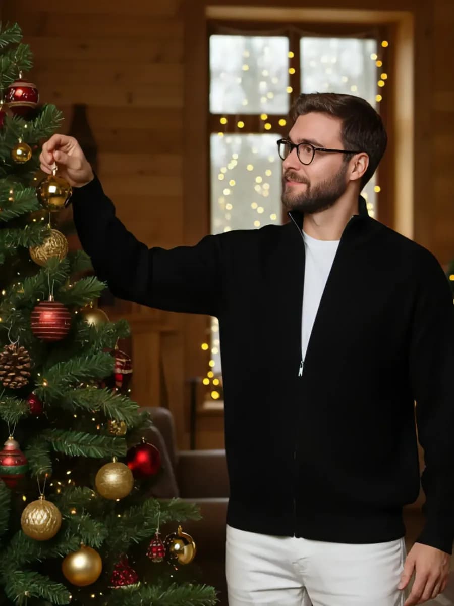 Кардиган черного цвета на молнии вязаный шерстяной