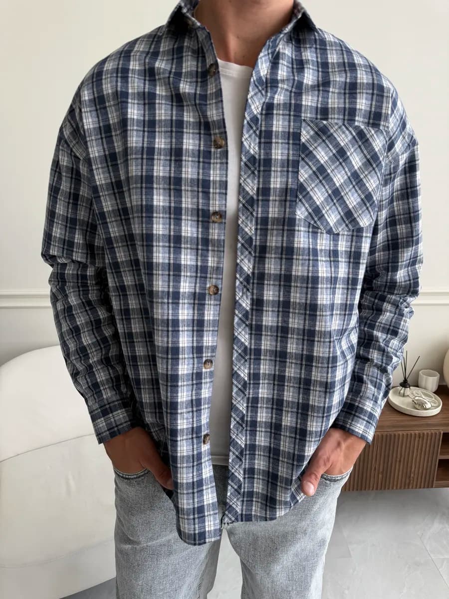 Рубашка с длинным рукавом в клетку оверсайз