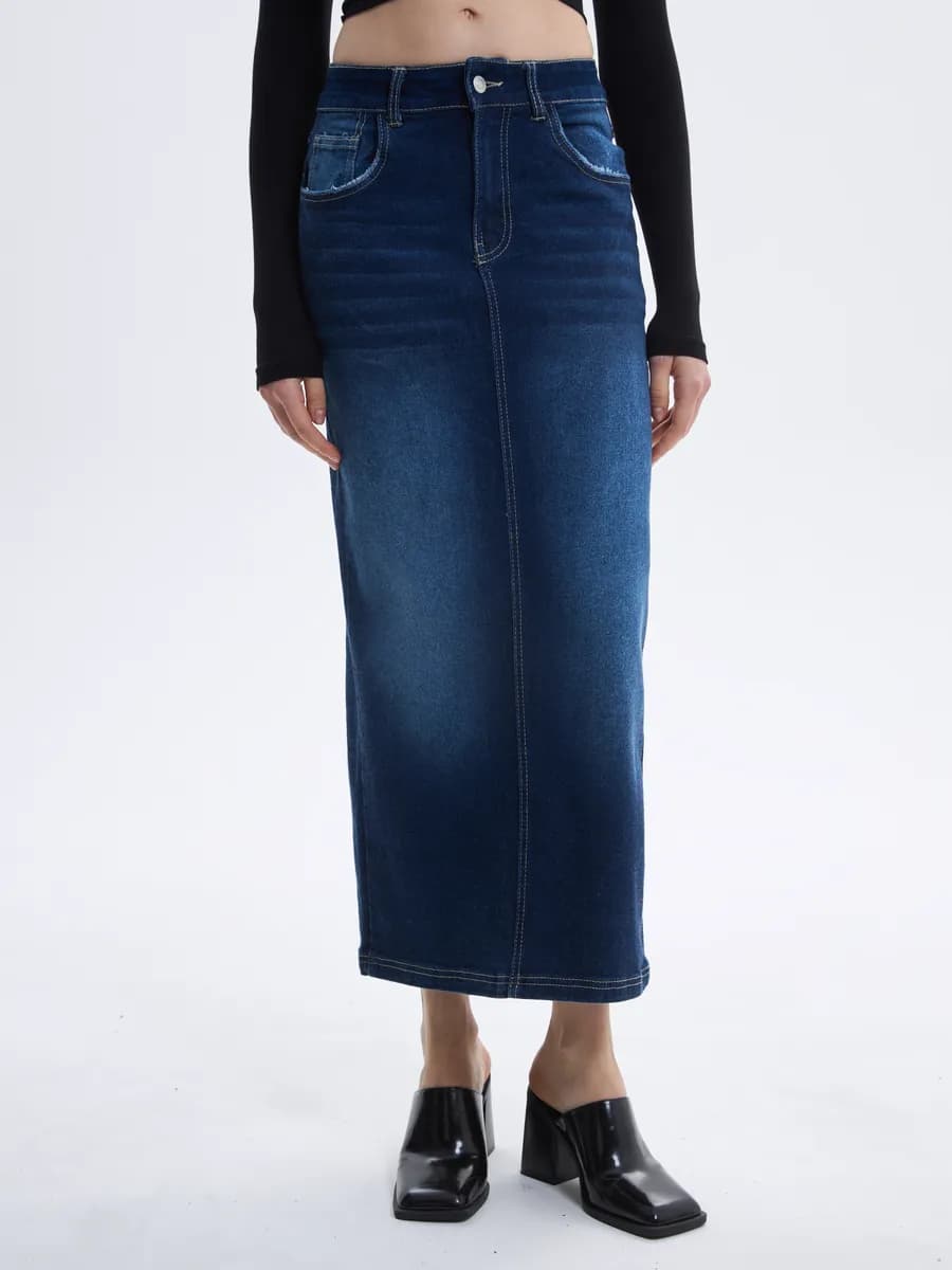 Юбка джинсовая миди с разрезом