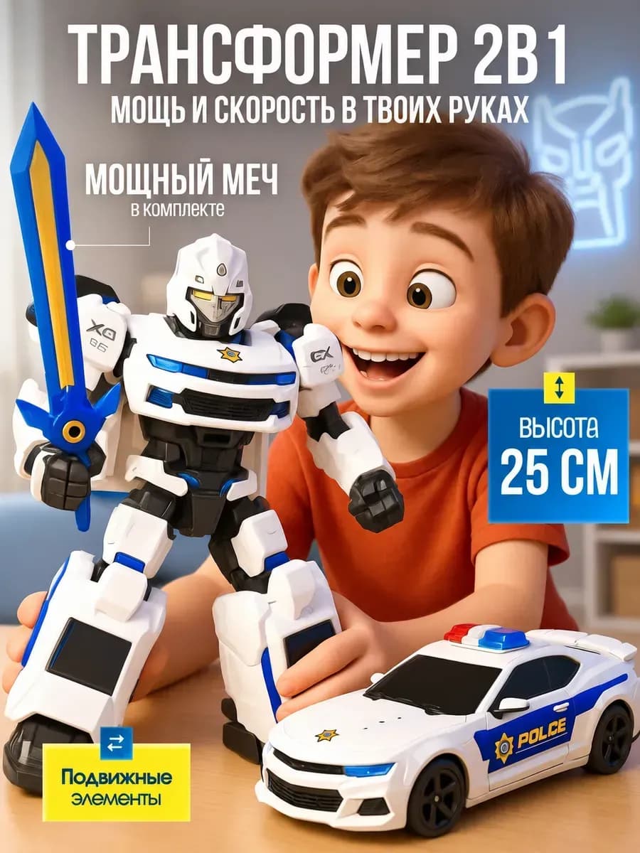 Робот трансформер полицейский для мальчика большой