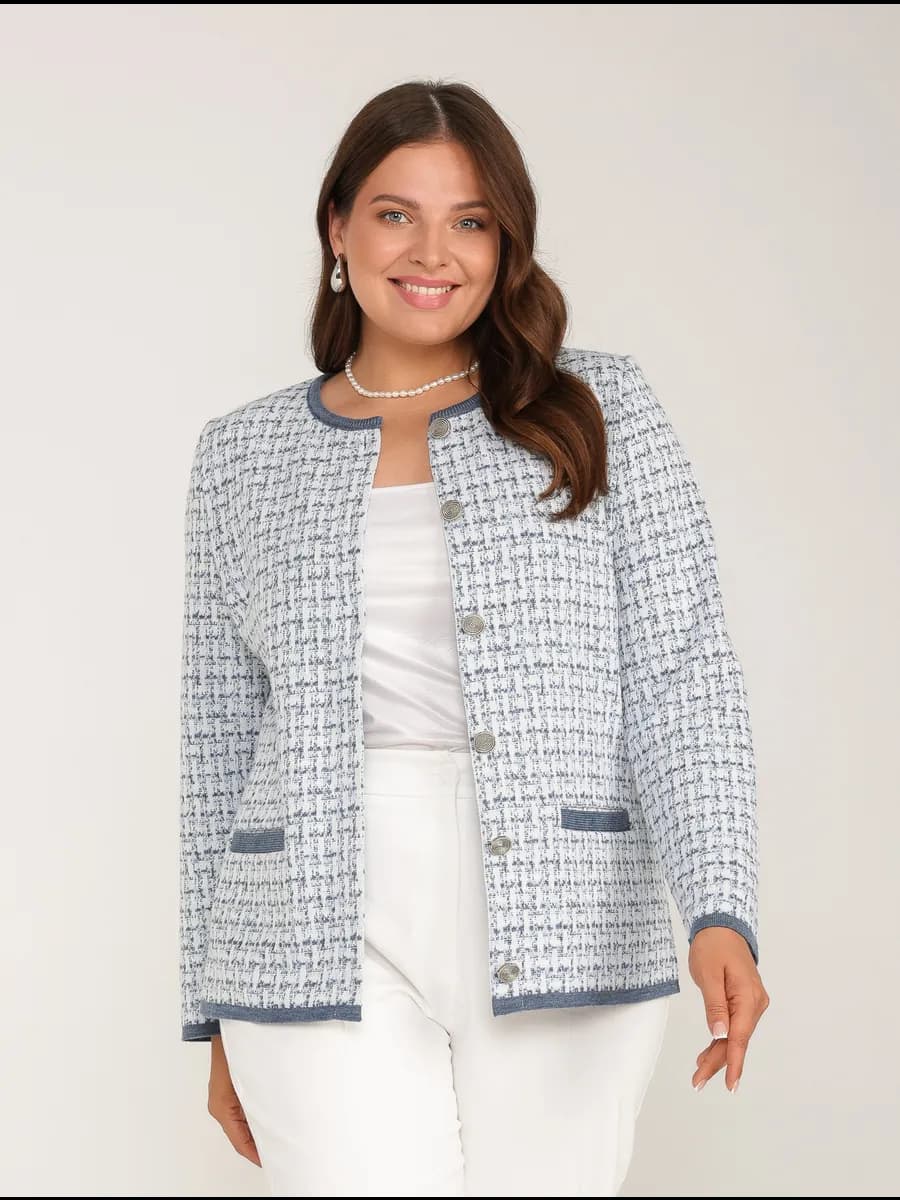 Жакет укороченный трикотажный приталенный пиджак шанель