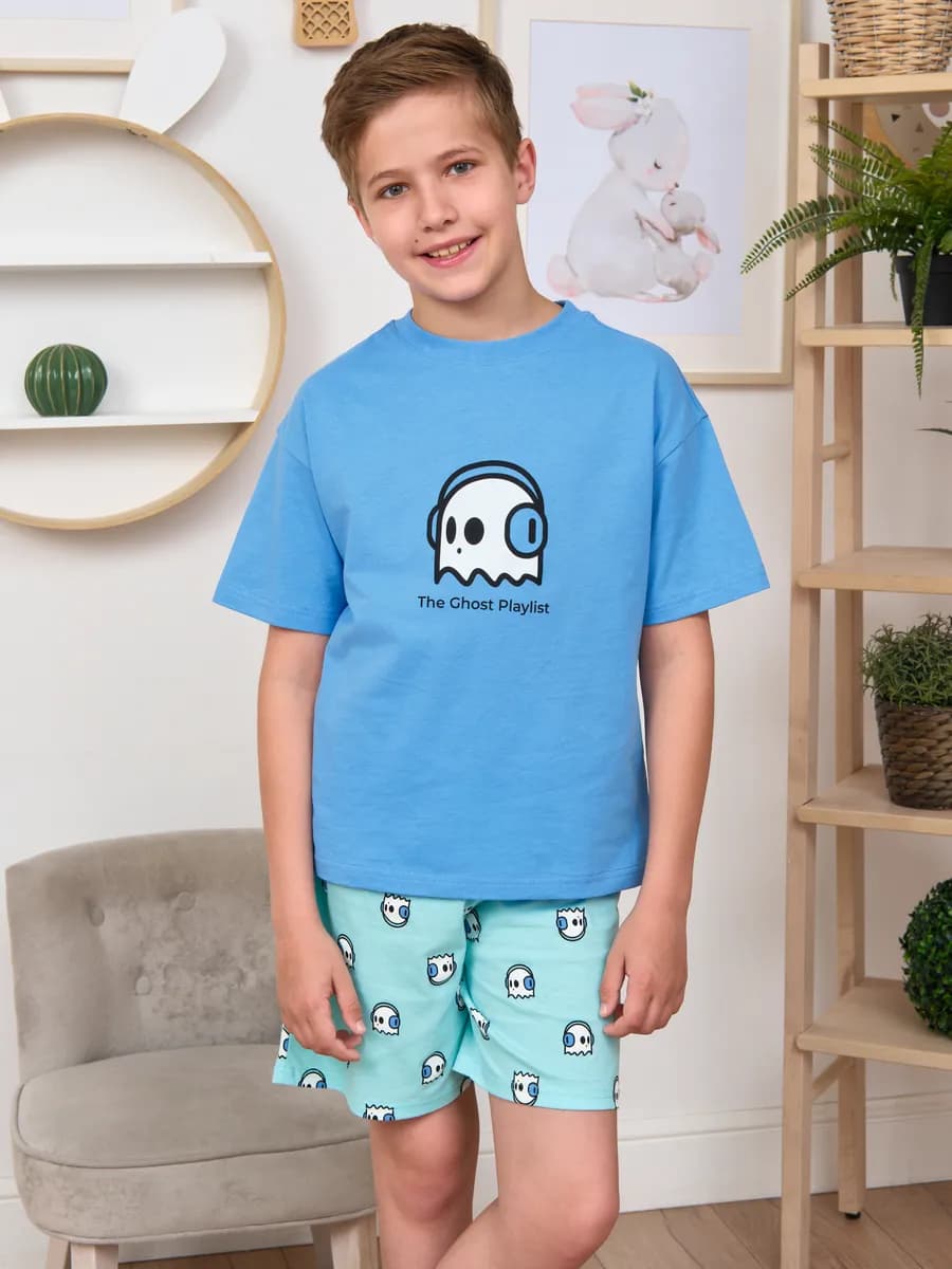 Пижама оверсайз с шортами и футболкой