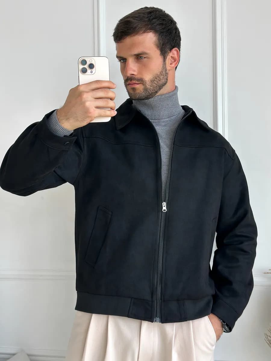 Куртка бомбер демисезонная замшевая с воротником