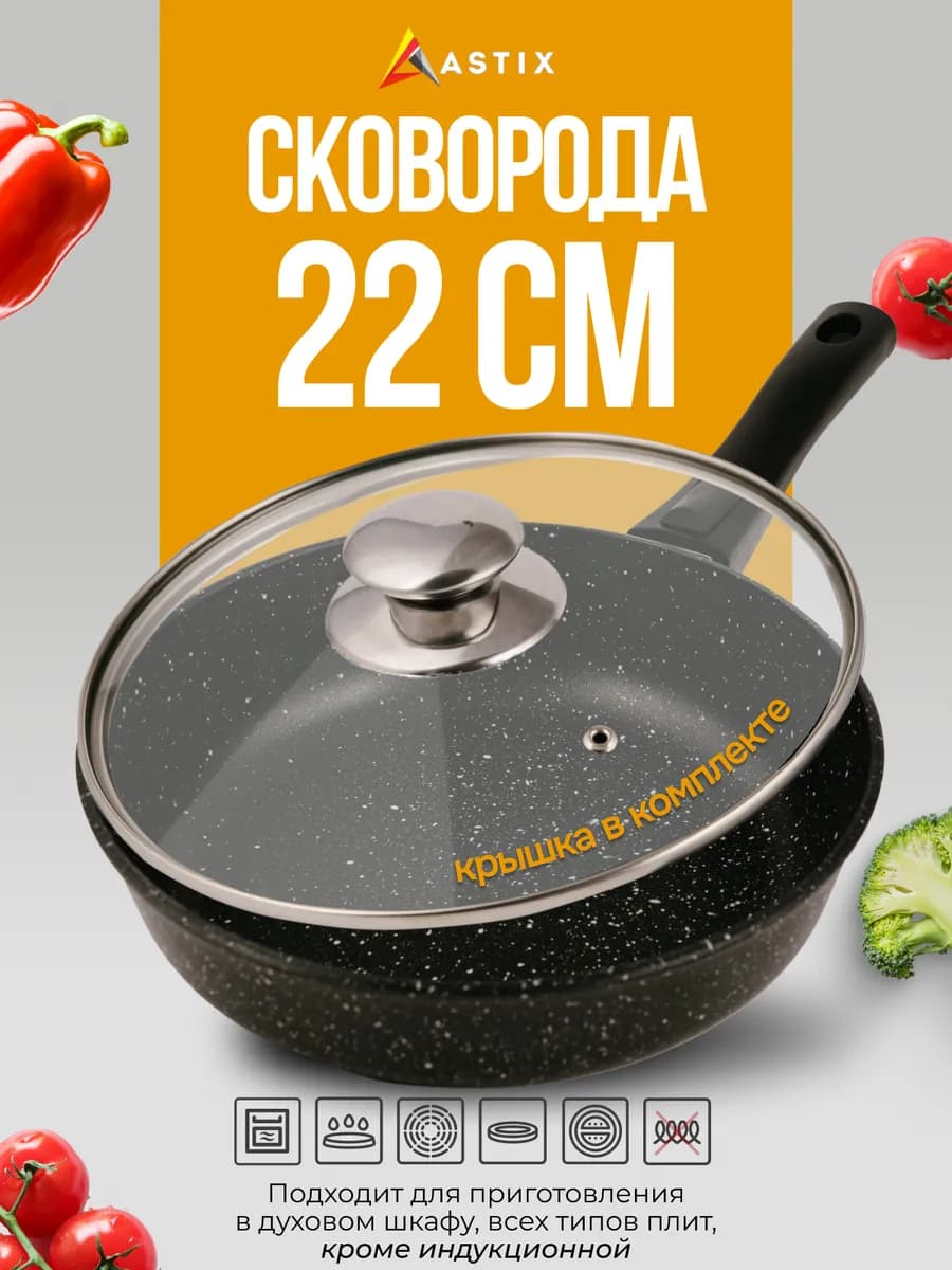 Сковорода с антипригарным покрытием 22 см со съемной ручкой