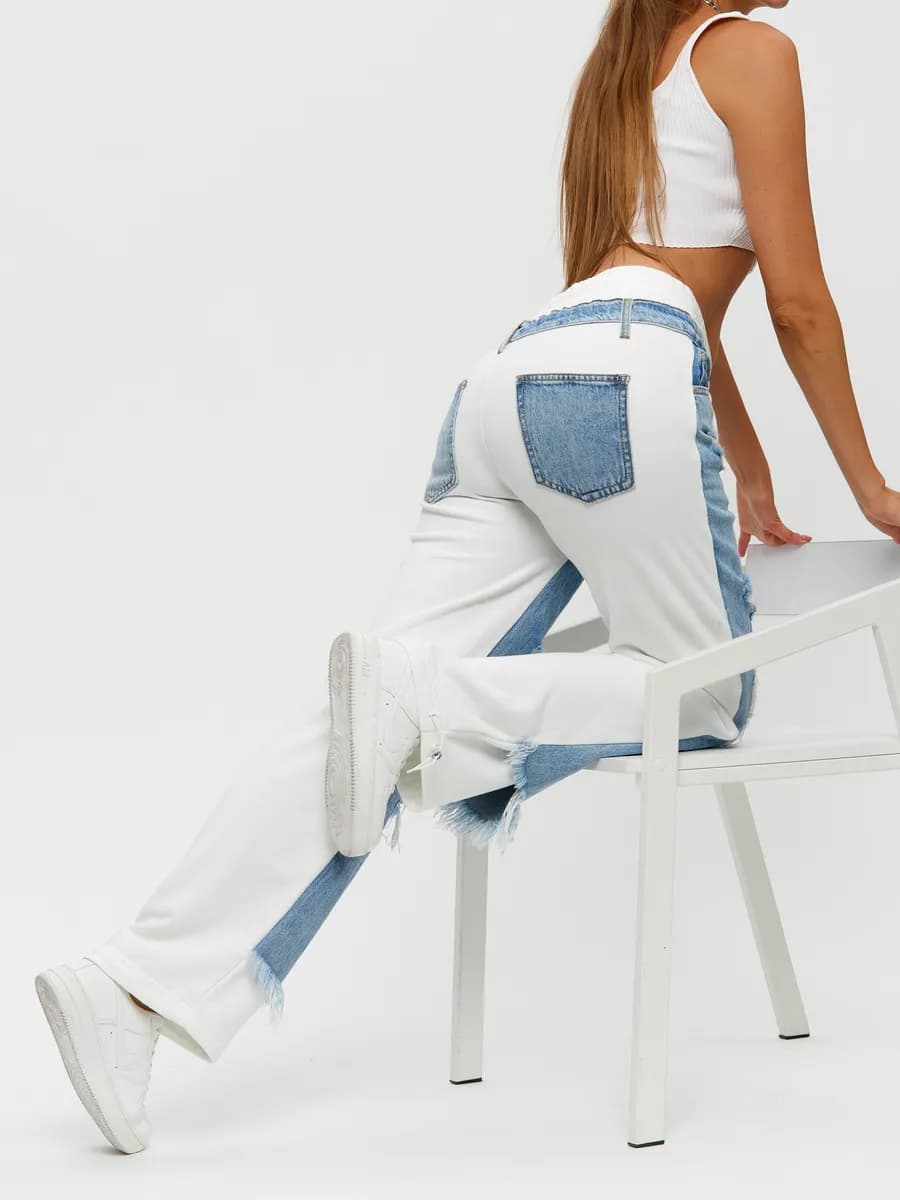 Джинсы прямые штаны спортивные на резинке