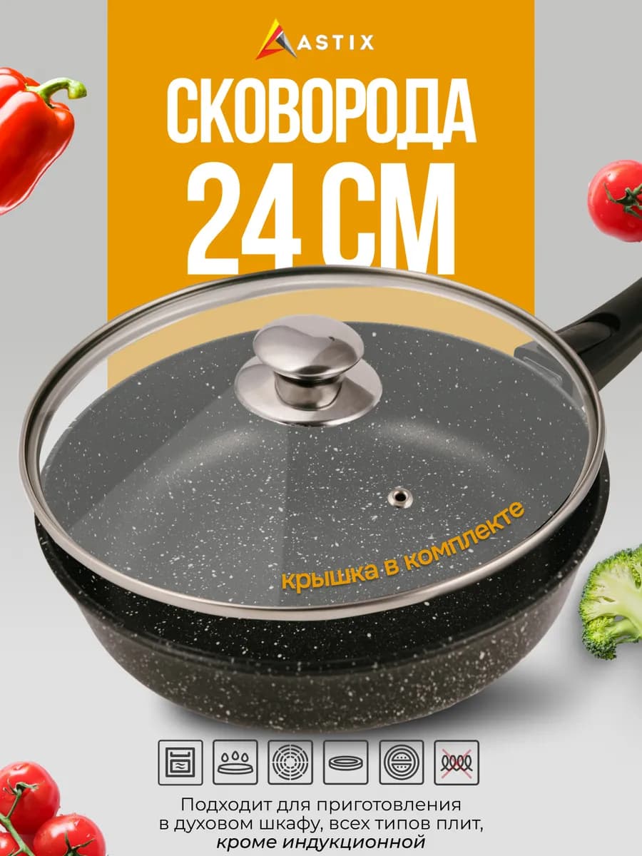 Сковорода 24 см со съемной ручкой с антипригарным покрытием