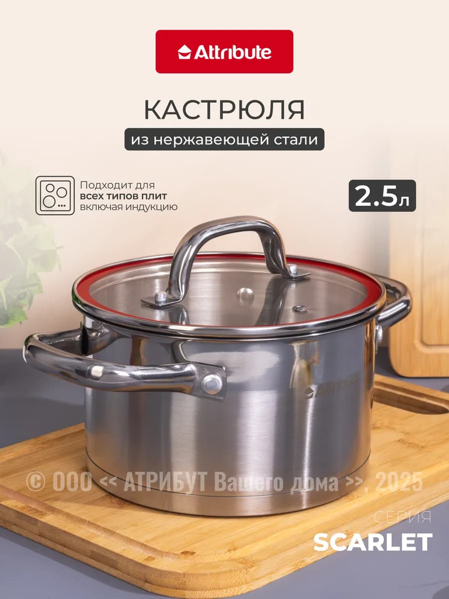 Кастрюля для индукционной плиты SCARLET 2,5 л с крышкой