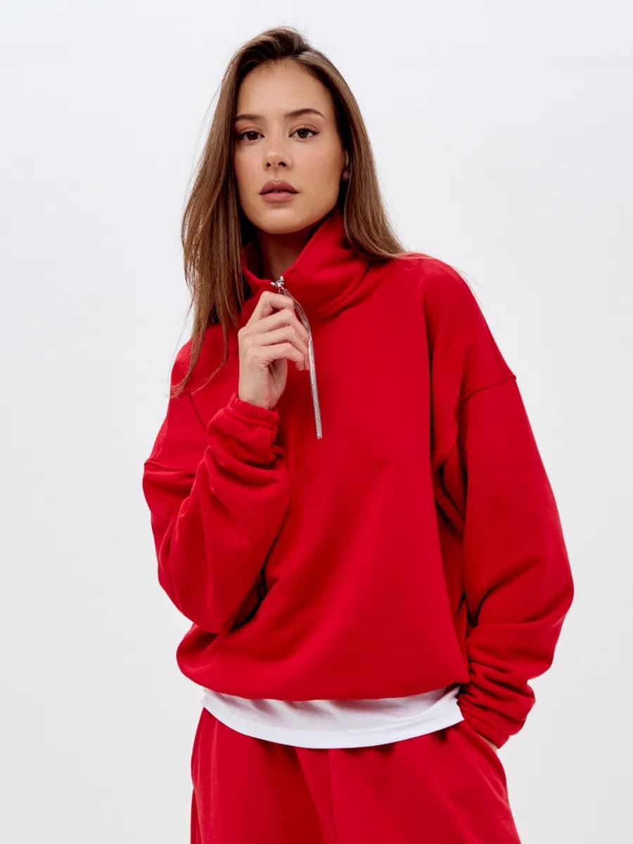 Свитшот анорак укороченный без начеса с воротником на молнии