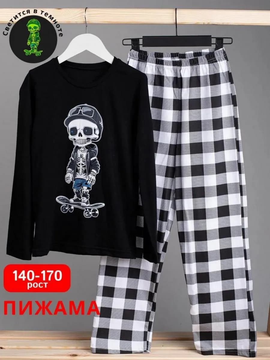 Пижама для подростка со штанами домашний костюм хлопок - фото 1