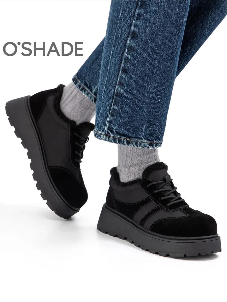 Полуботинки женские черные с мехом