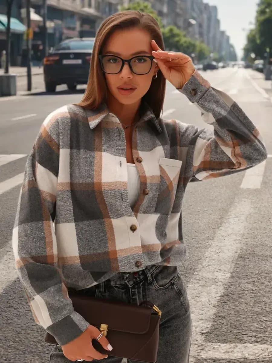 Рубашка оверсайз теплая в клетку длинная