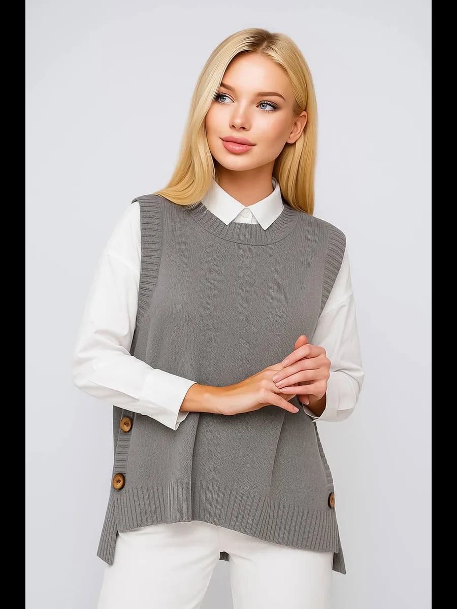 Жилетка вязаная на пуговицах удлиненная школьная